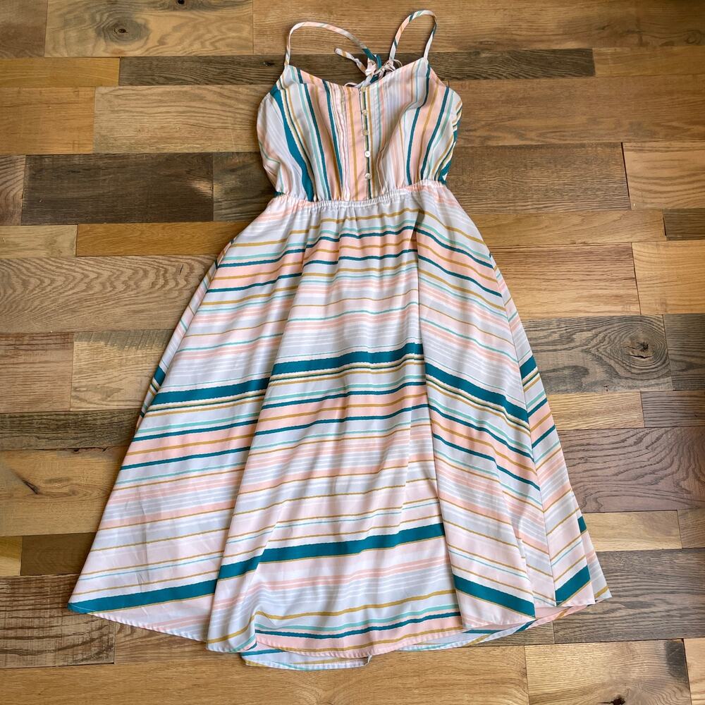 LC Lauren Conrad Striped Midi Dress Womens 6 Halter Fit Flare Lined